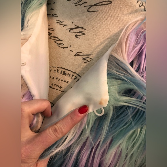 Pastel color-block shaggy faux fur coat XL - Picture 8 of 9